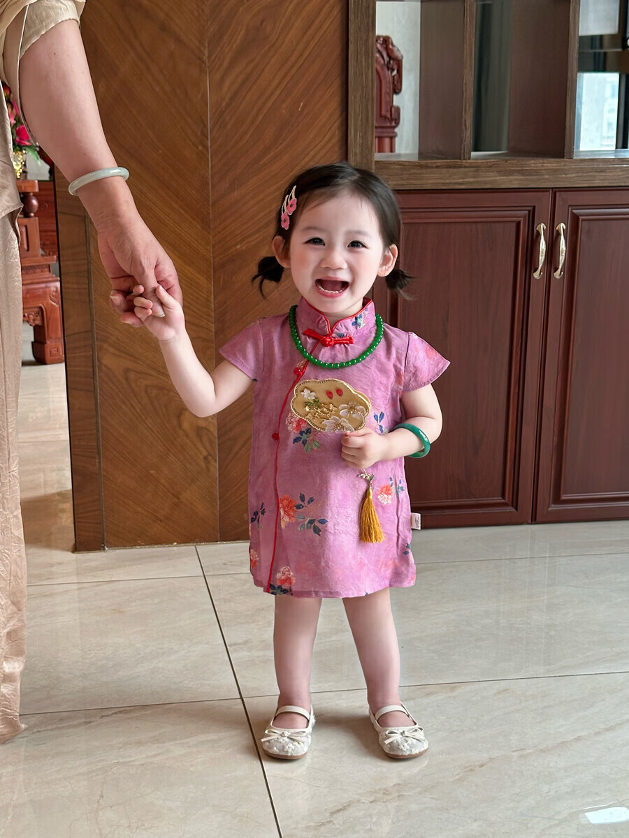 FADOBABY Girls' Qipao Dress 2026 New Summer Children's New Chinese Style Jacquard Retro Dress Baby Hanfu Skirt 1